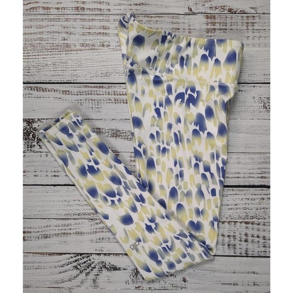 ALO YOGA Abstract Print Elastic Waistband Yoga Legging Pants White/Blue WMNS XS - Picture 1 of 4